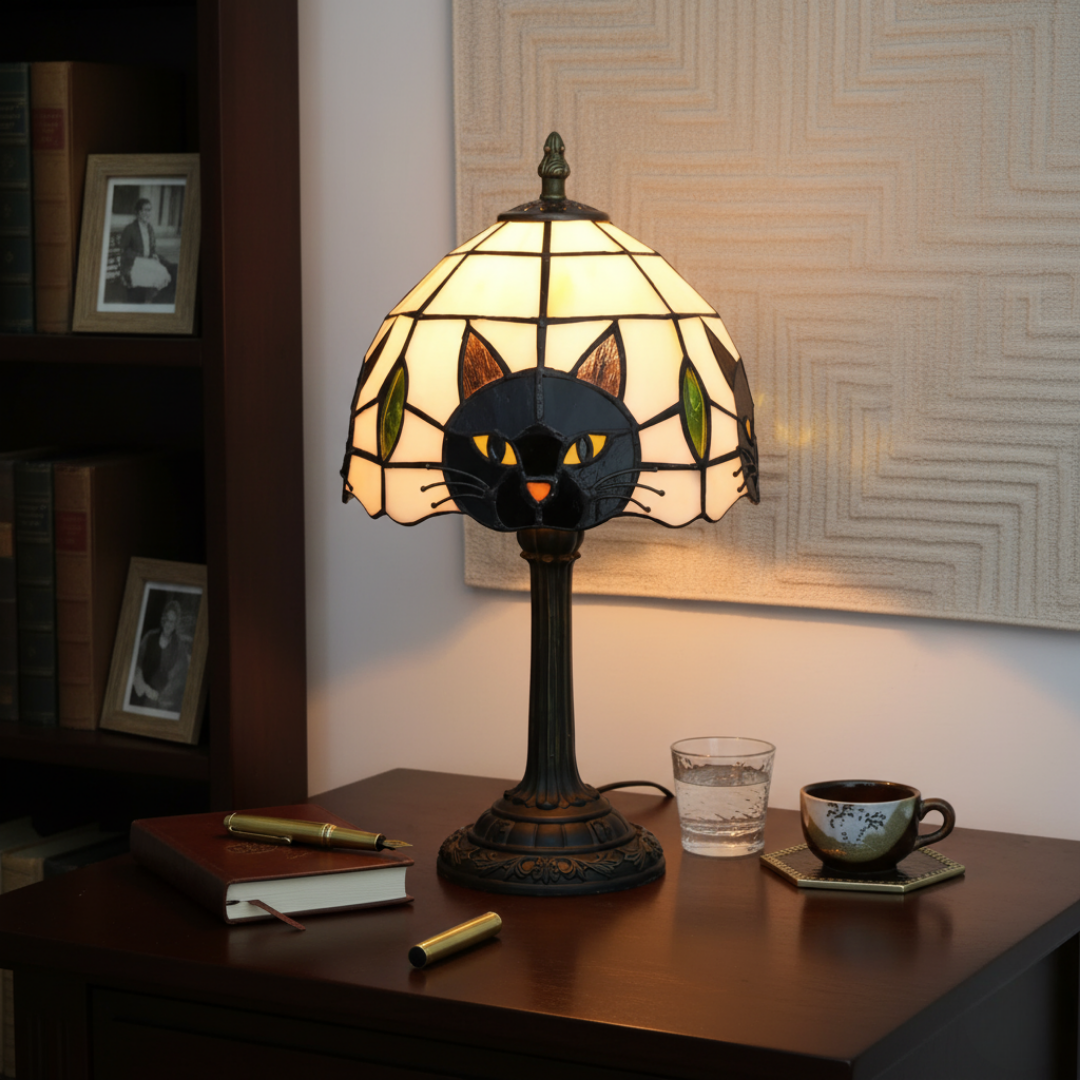 Lámpara de Mesa Retrô Barroca con Gato Preto