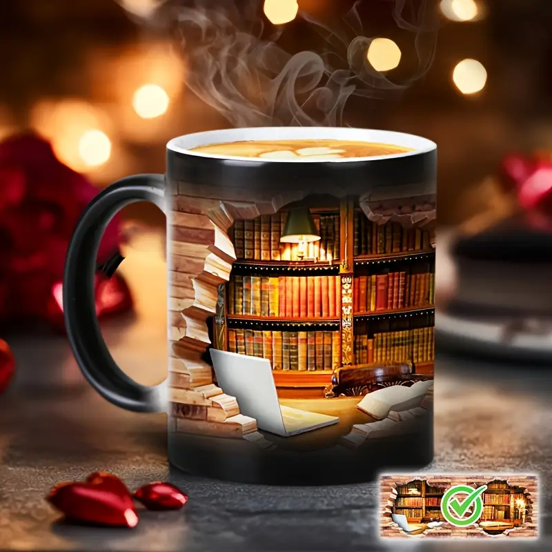 Taza Cerâmica Charmosa con Efeito Térmico para Amantes de Livros