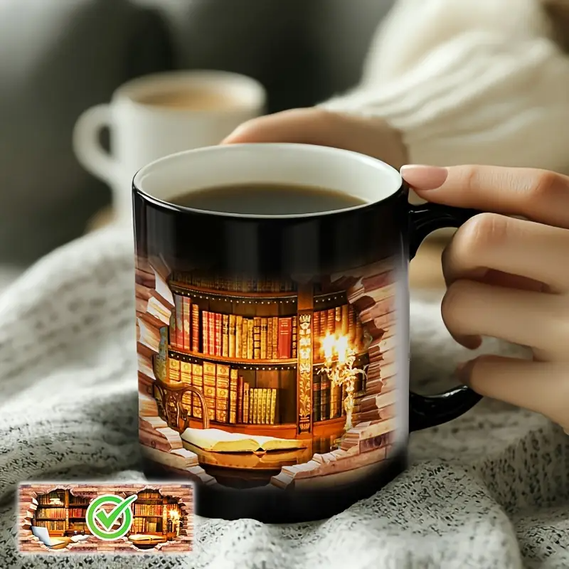 Taza Cerâmica Charmosa con Efeito Térmico para Amantes de Livros