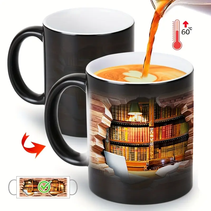 Taza Cerâmica Charmosa con Efeito Térmico para Amantes de Livros