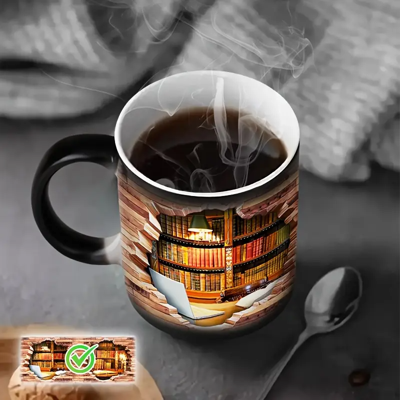 Taza Cerâmica Charmosa con Efeito Térmico para Amantes de Livros