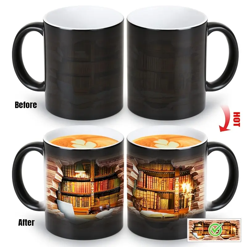 Taza Cerâmica Charmosa con Efeito Térmico para Amantes de Livros