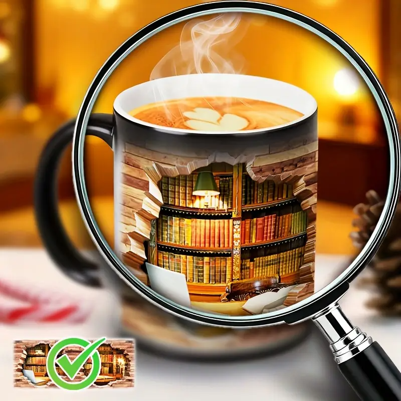 Taza Cerâmica Charmosa con Efeito Térmico para Amantes de Livros