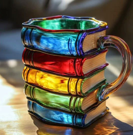 Taza Artesanal Colorida con Tema de Livros